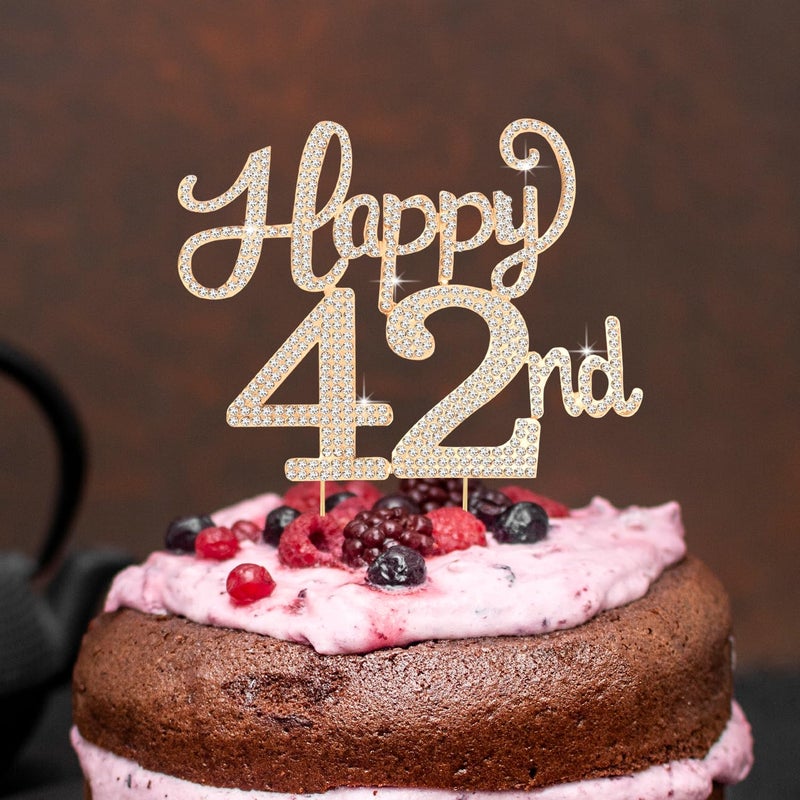 LASKYER Happy 42nd Birthday Decorations,42nd Birthday Gold Rhinestone Cake Topper - Cheers to 42 Years Old Bday Party Metal Sparkly Cake Centerpieces Sign. - Image 5